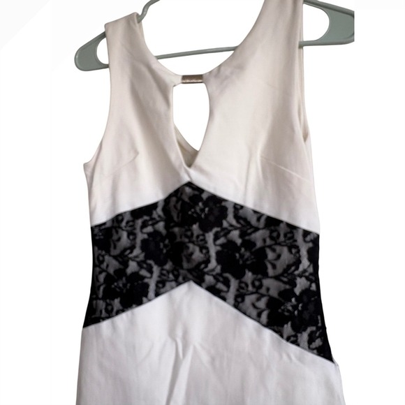 Bebe Dress Ivory Sleeveless Mini Black Lace Cutout Cocktail‎ Party Women's - Picture 5 of 5